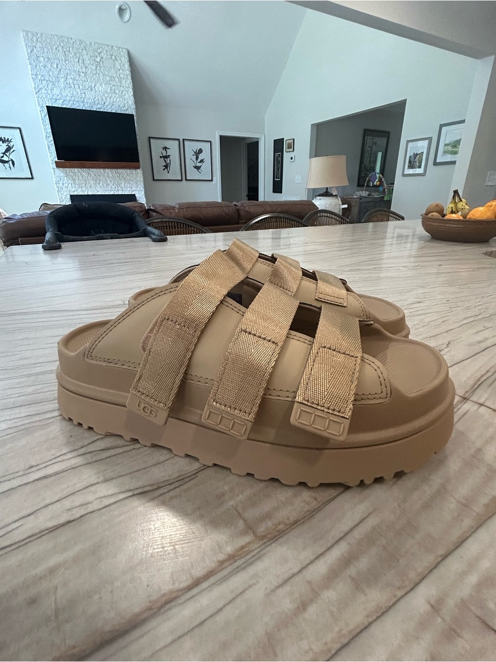 UGG Women's Beige Strappy Slide Sandals